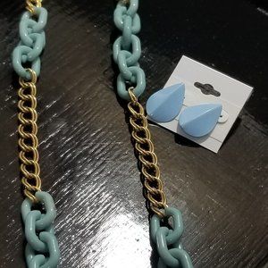 Blue Enamel 1980s Necklace and Earrings